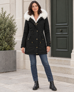 Women's Fleece-Lined Hooded Coat — Black — full front [WB gallery 146/2]