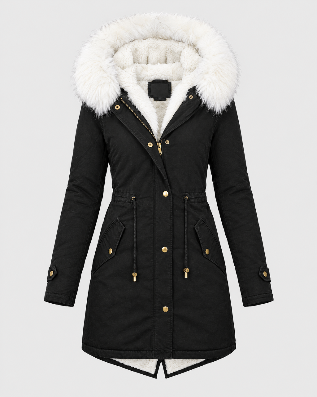 Women's Fleece-Lined Hooded Coat — Black — product front [WB gallery 146/6]