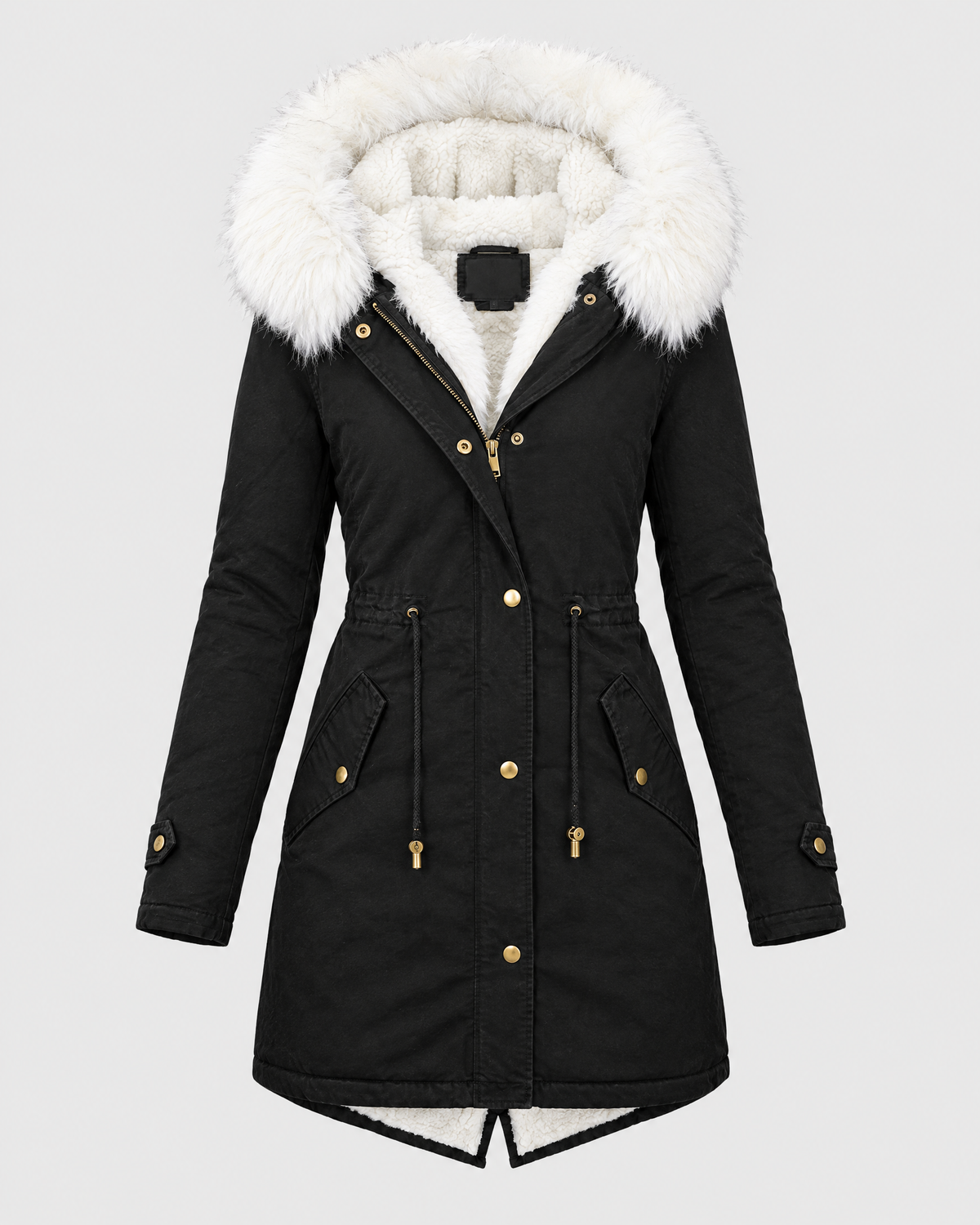 Women's Fleece-Lined Hooded Coat — Black — product front [WB gallery 146/6]