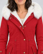 Women's Fleece-Lined Hooded Coat — Red — collar detail [WB gallery 147/4]