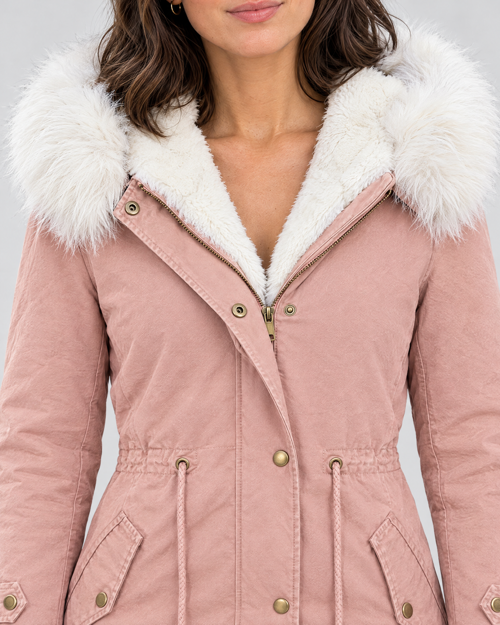 Women's Fleece-Lined Hooded Coat — Pink — collar detail [WB gallery 148/4]