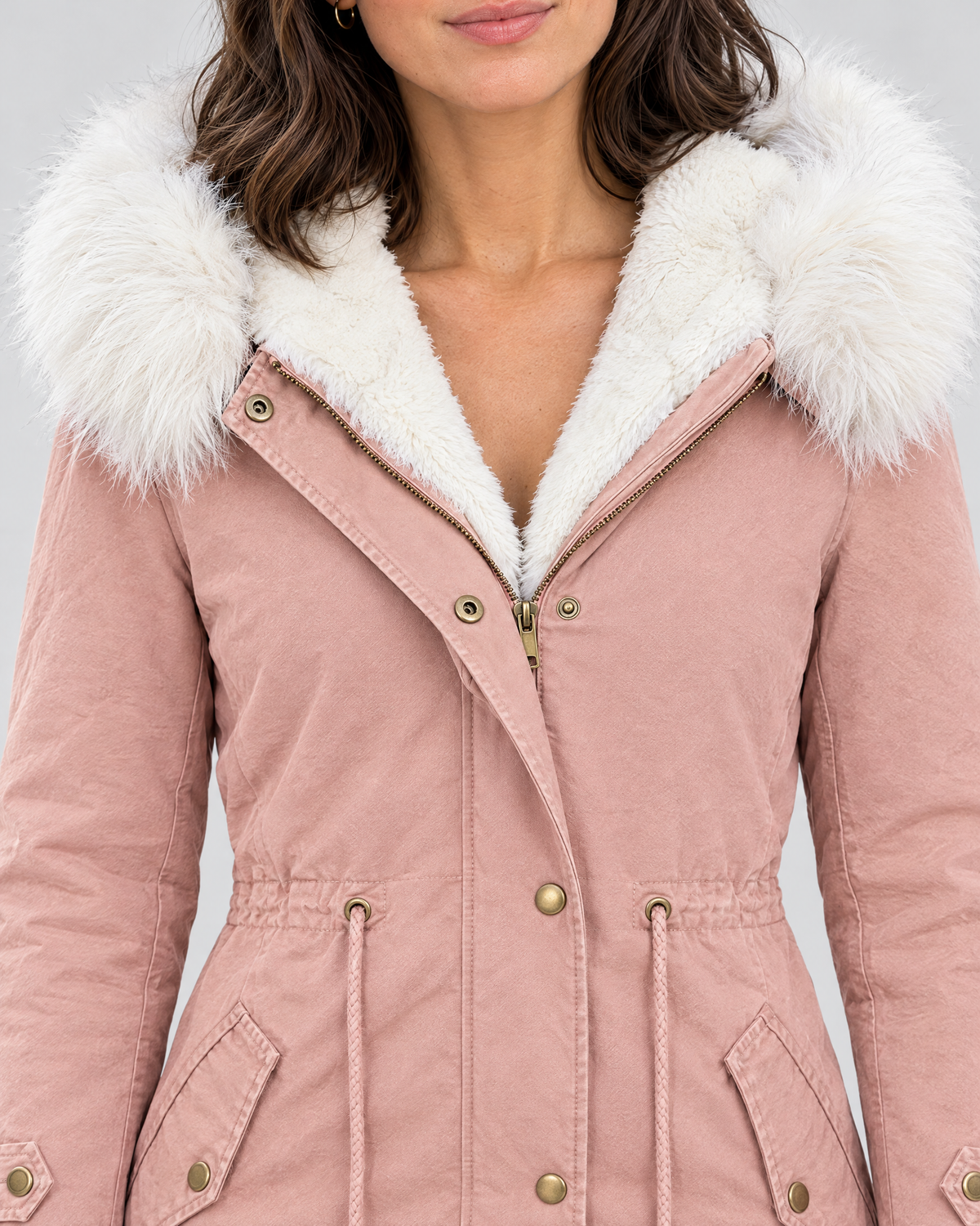 Women's Fleece-Lined Hooded Coat — Pink — collar detail [WB gallery 148/4]