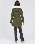 Women's Fleece-Lined Hooded Coat — Army Green — full back [WB gallery 149/3]