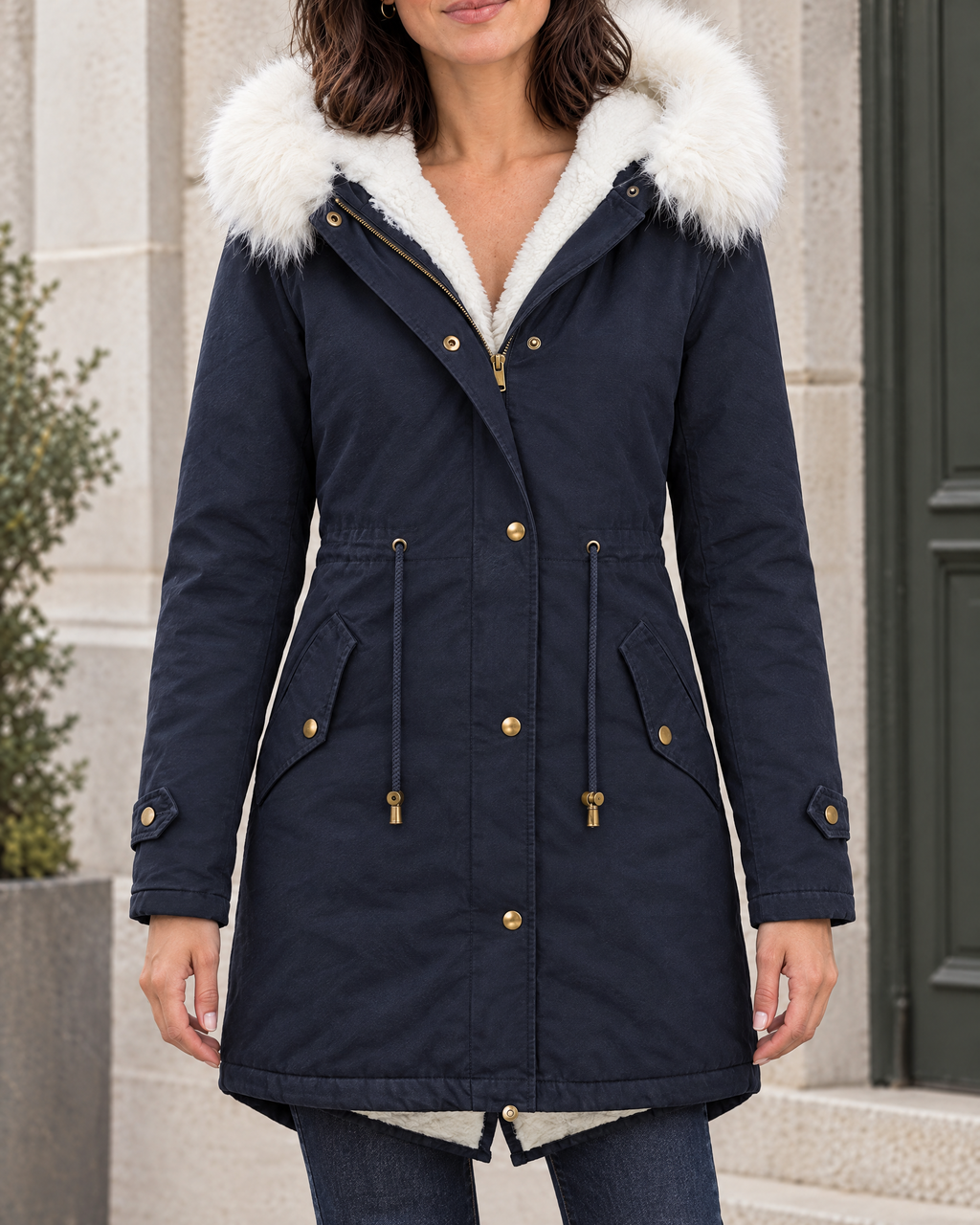 Women's Fleece-Lined Hooded Coat — Navy blue — hero [WB gallery 151/1]