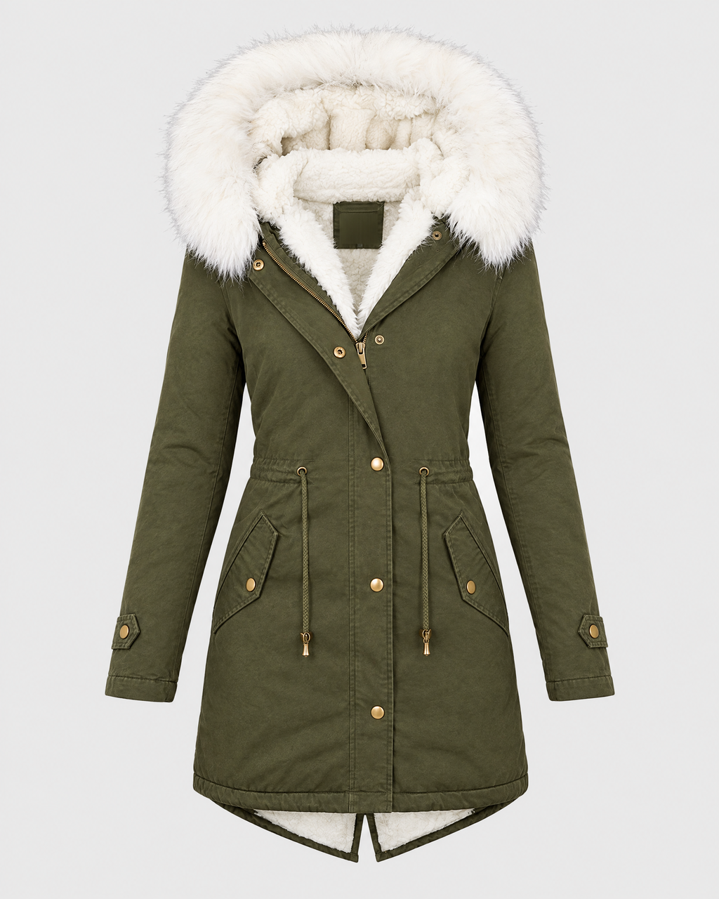Women's Fleece-Lined Hooded Coat — Army Green — product front [WB gallery 149/6]