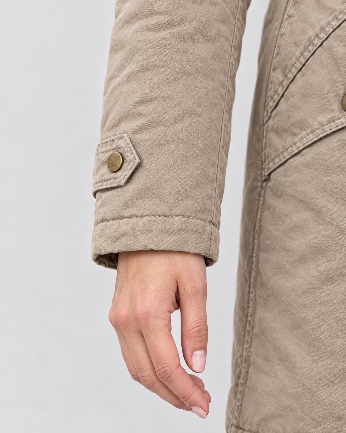 Women's Fleece-Lined Hooded Coat — Khaki — cuff detail [WB gallery 150/5]