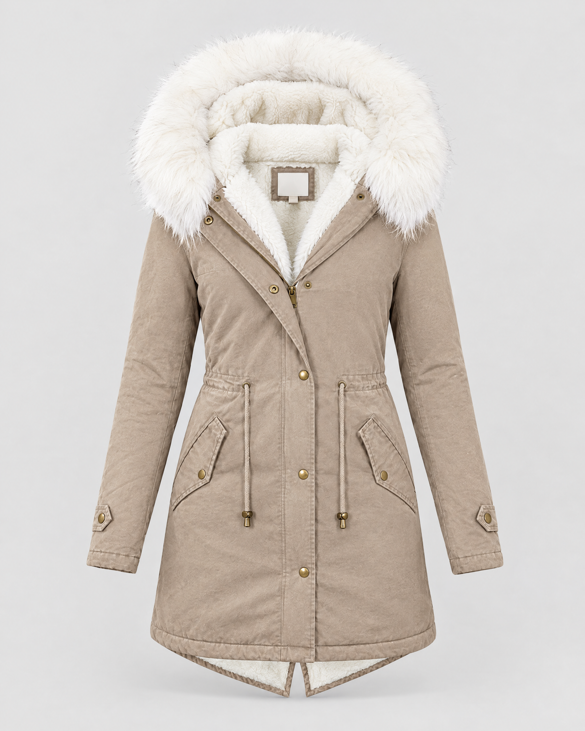 Women's Fleece-Lined Hooded Coat — Khaki — product front [WB gallery 150/6]