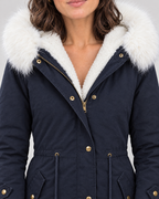 Women's Fleece-Lined Hooded Coat — Navy blue — collar detail [WB gallery 151/4]