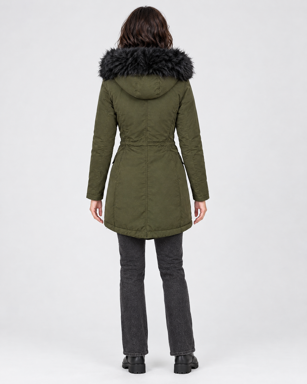 Women's Plush-Trim Hooded Parka — Green — full back [WB gallery 153/3]