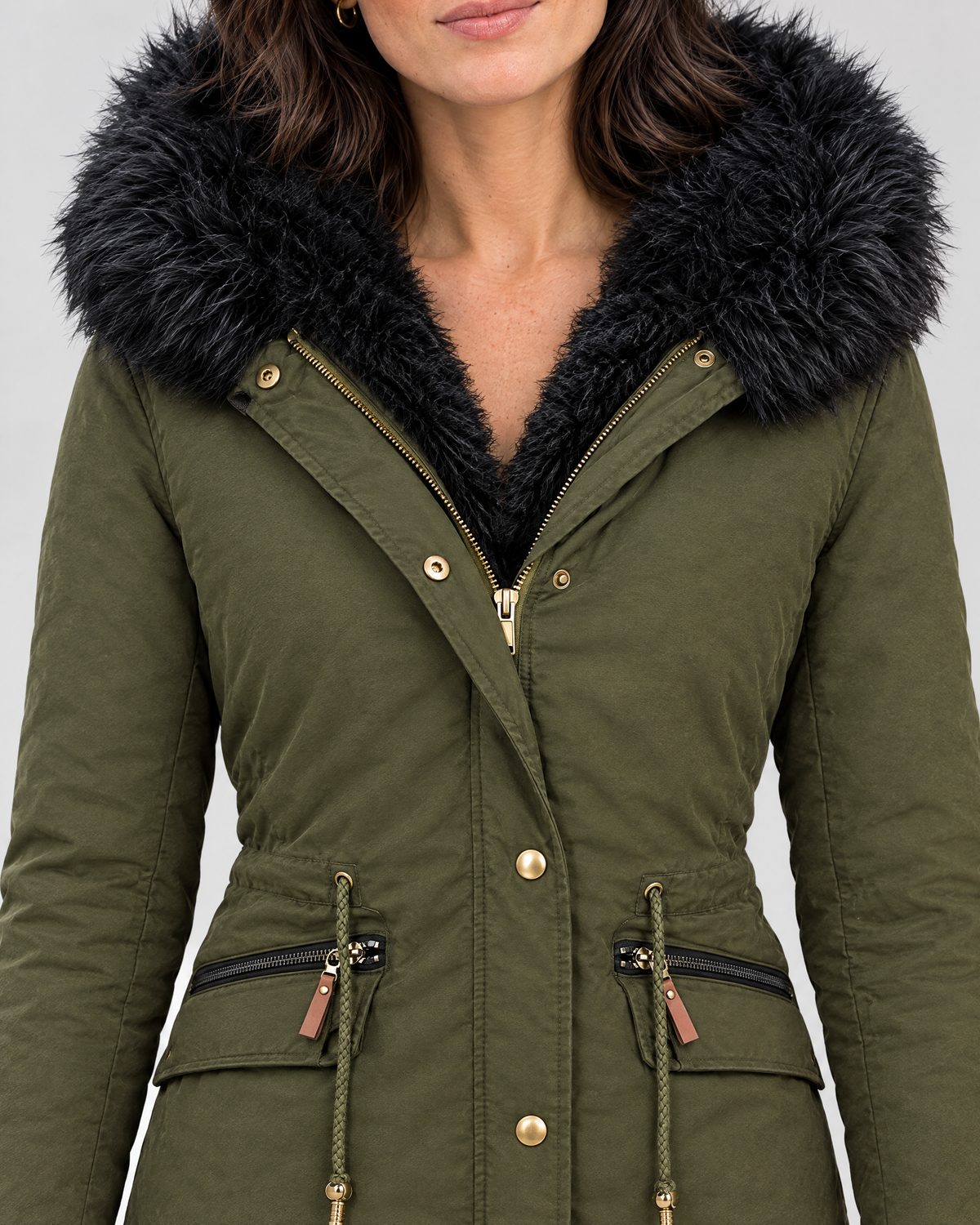Women's Plush-Trim Hooded Parka — Green — collar detail [WB gallery 153/4]