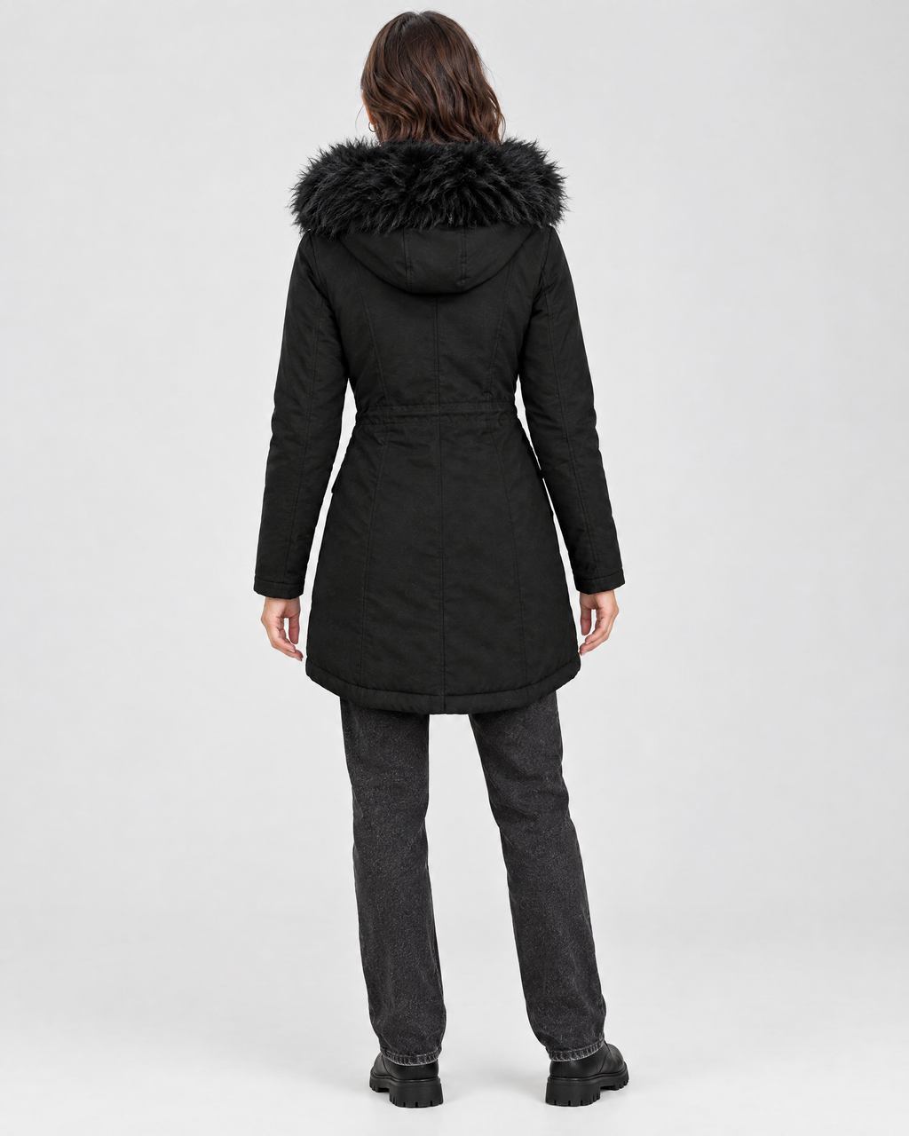Women's Plush-Trim Hooded Parka — Black — full back [WB gallery 154/3]