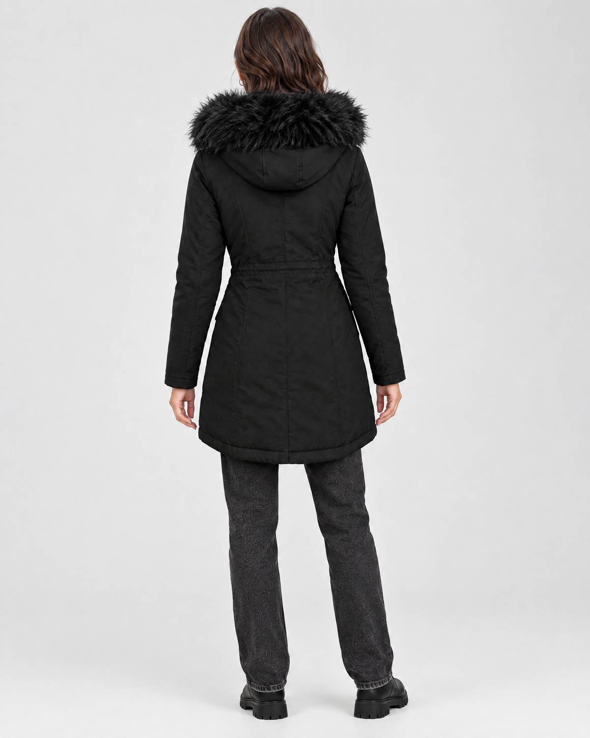 Women's Plush-Trim Hooded Parka — Black — full back [WB gallery 154/3]