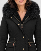 Women's Plush-Trim Hooded Parka — Black — collar detail [WB gallery 154/4]