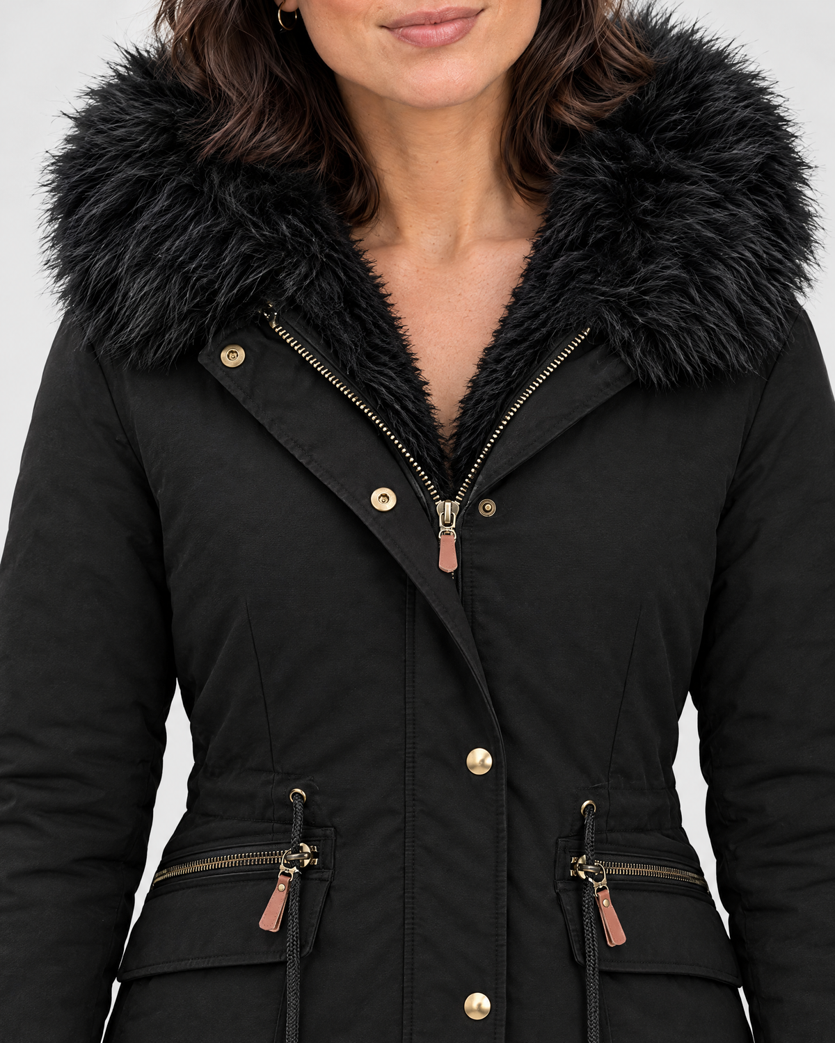 Women's Plush-Trim Hooded Parka — Black — collar detail [WB gallery 154/4]
