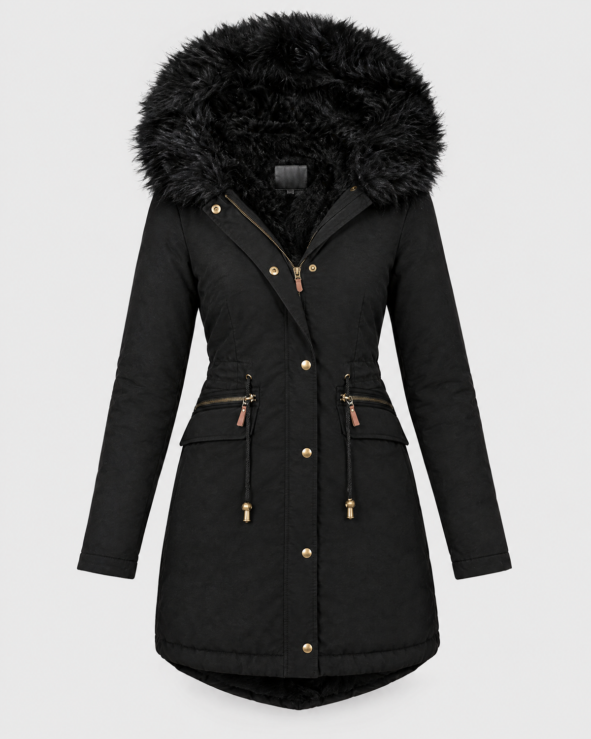 Women's Plush-Trim Hooded Parka — Black — product front [WB gallery 154/6]