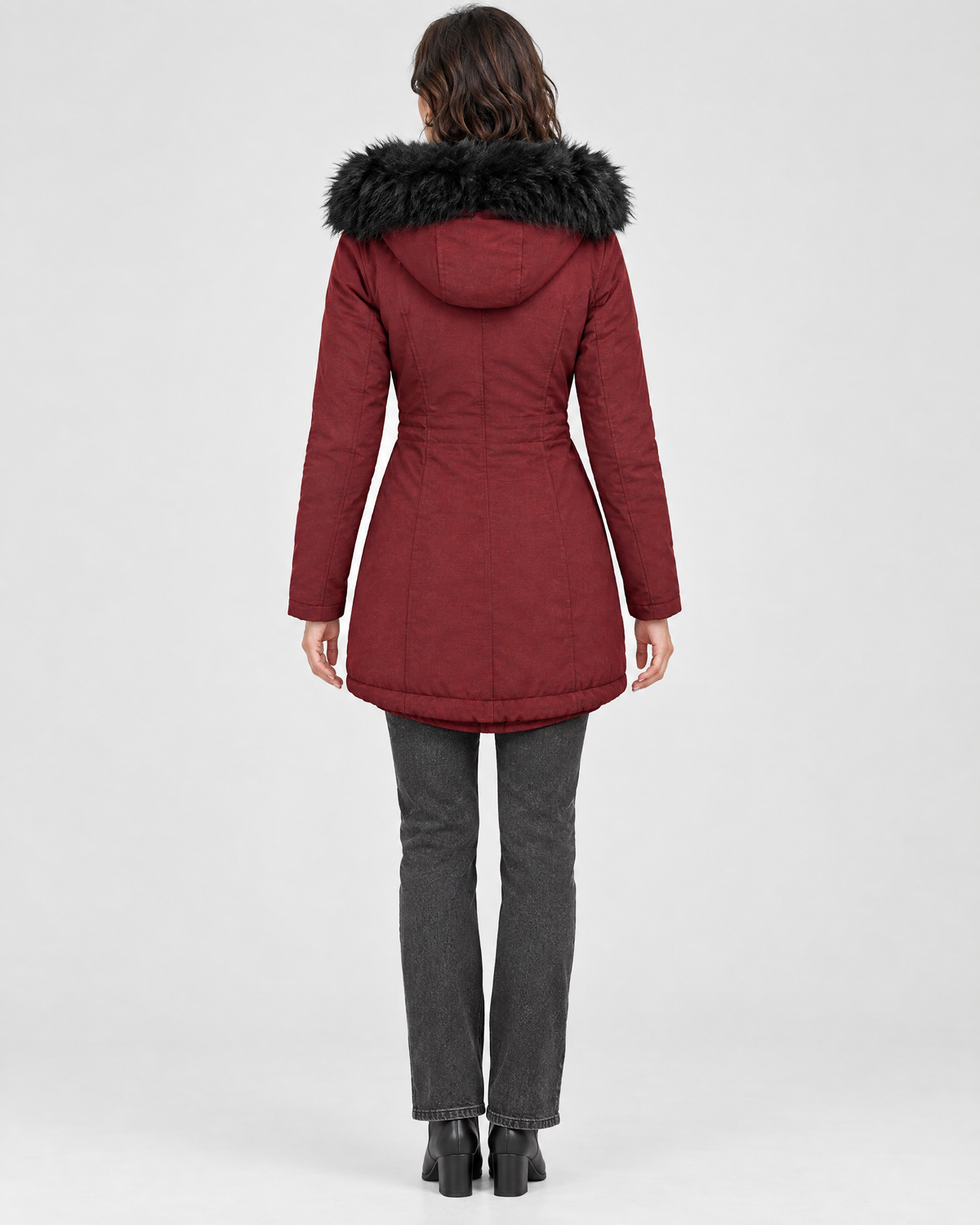 Women's Plush-Trim Hooded Parka — Wine red — full back [WB gallery 155/3]