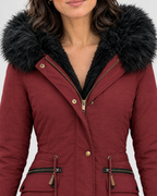 Women's Plush-Trim Hooded Parka — Wine red — collar detail [WB gallery 155/4]