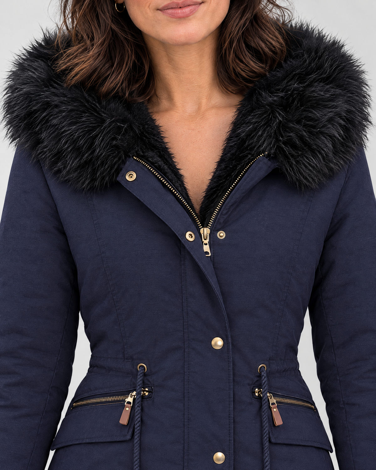 Women's Plush-Trim Hooded Parka — Blue — collar detail [WB gallery 156/4]