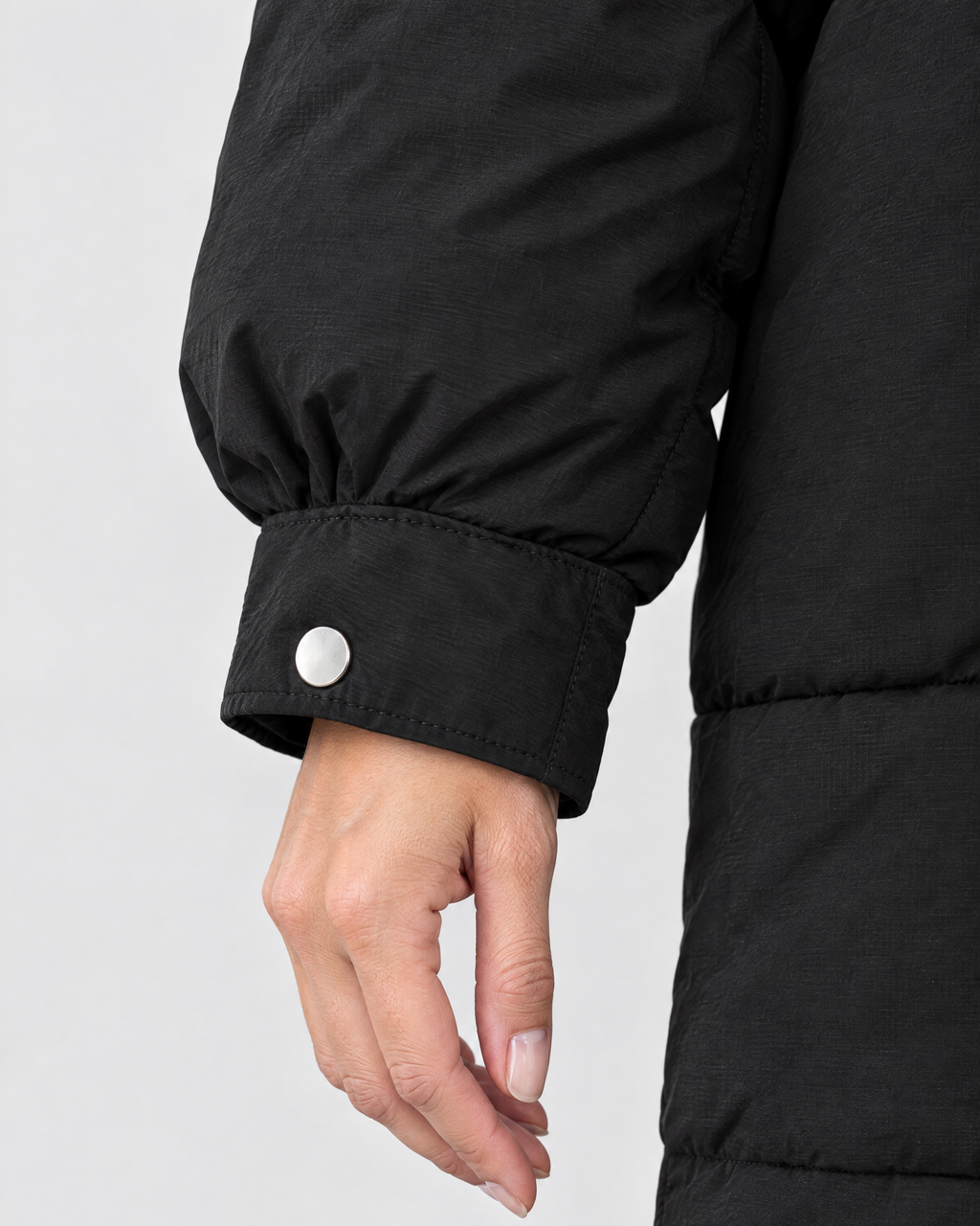 Women's Cinched-Waist Padded Parka — Black — cuff detail [WB gallery 157/5]
