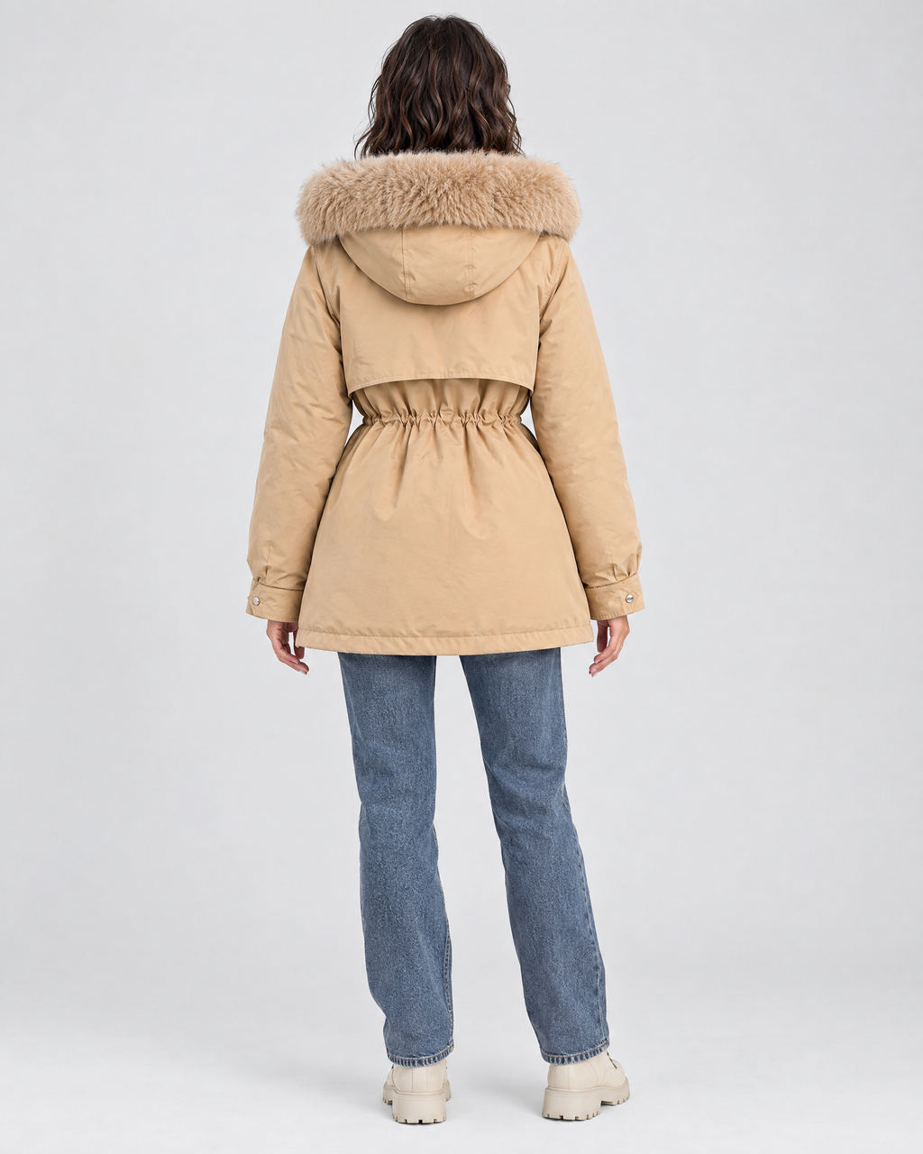 Women's Cinched-Waist Padded Parka — Khaki — full back [WB gallery 158/3]