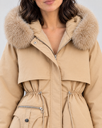 Women's Cinched-Waist Padded Parka — Khaki — collar detail [WB gallery 158/4]