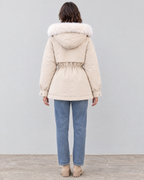 Women's Cinched-Waist Padded Parka — Beige — full back [WB gallery 159/3]