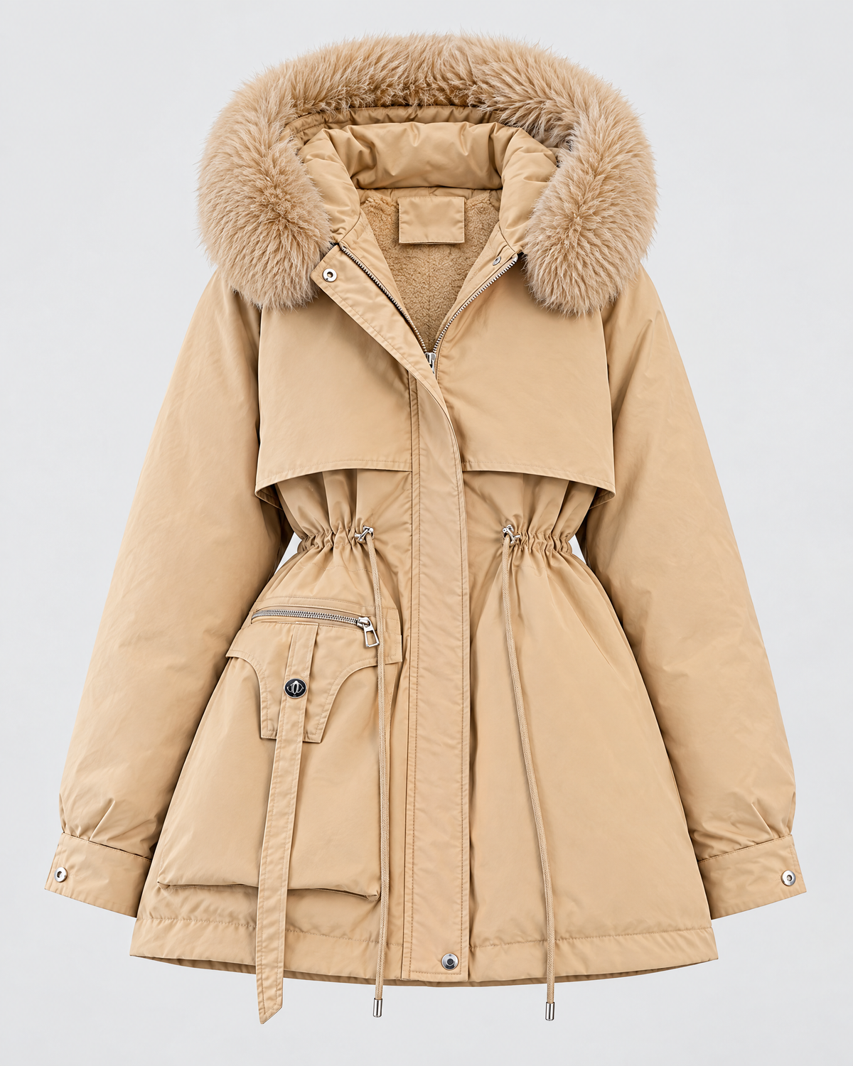 Women's Cinched-Waist Padded Parka — Khaki — product front [WB gallery 158/6]