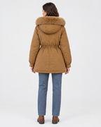 Women's Cinched-Waist Padded Parka — Brown — full back [WB gallery 160/3]