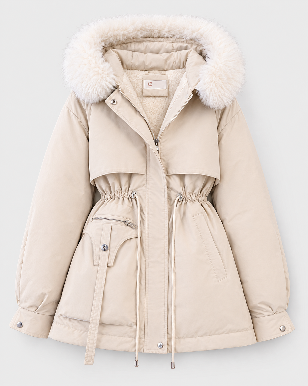 Women's Cinched-Waist Padded Parka — Beige — product front [WB gallery 159/6]