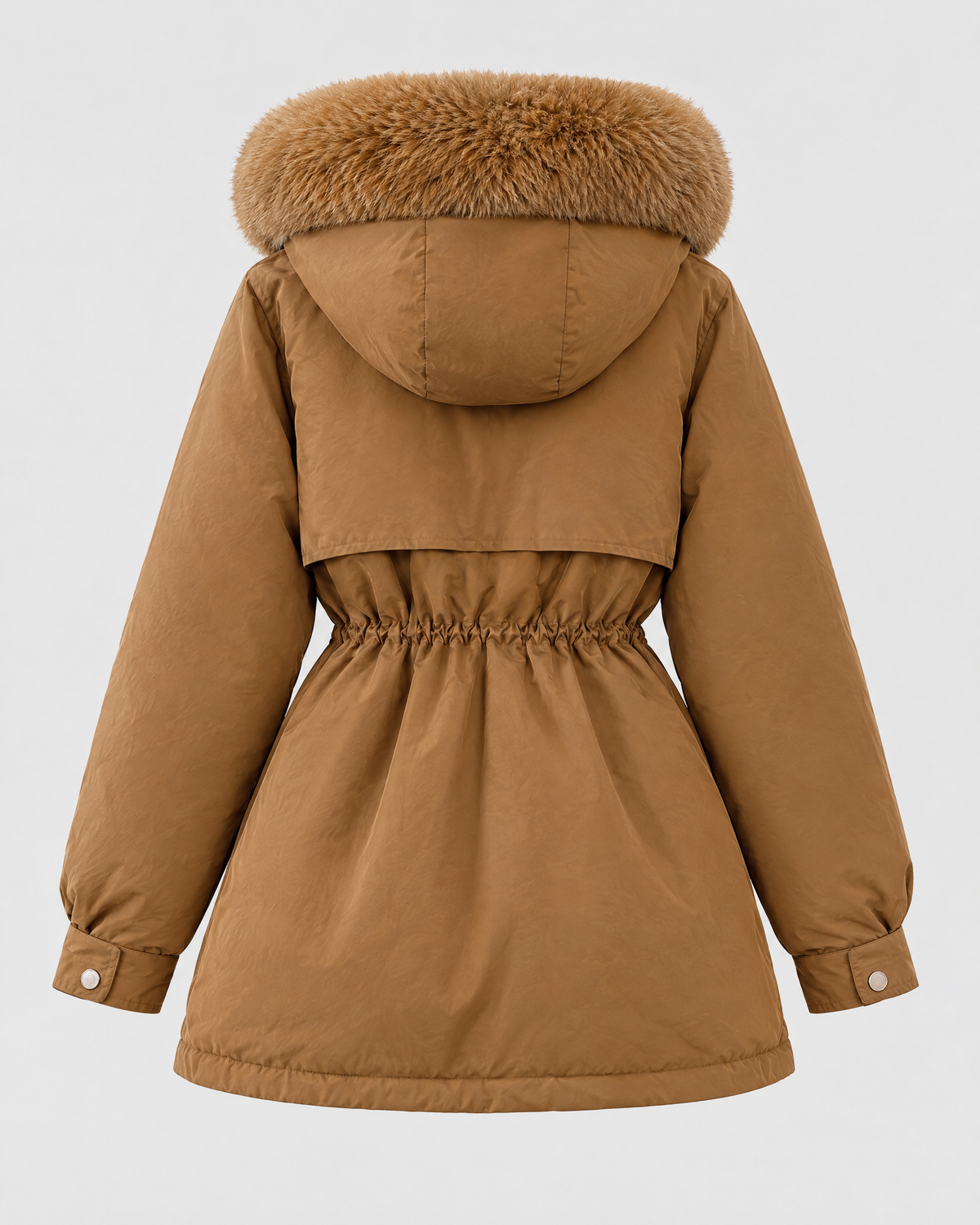 Women's Cinched-Waist Padded Parka — Brown — product back [WB gallery 160/7]