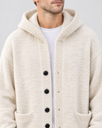 Men's Hooded Knit Cardigan — Apricot — collar detail [WB gallery 161/4]