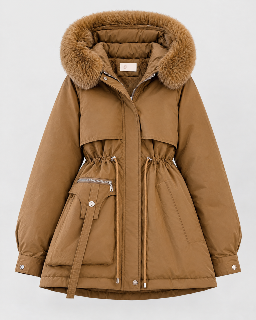 Women's Cinched-Waist Padded Parka — Brown — product front [WB gallery 160/6]
