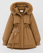Women's Cinched-Waist Padded Parka — Brown — product front [WB gallery 160/6]