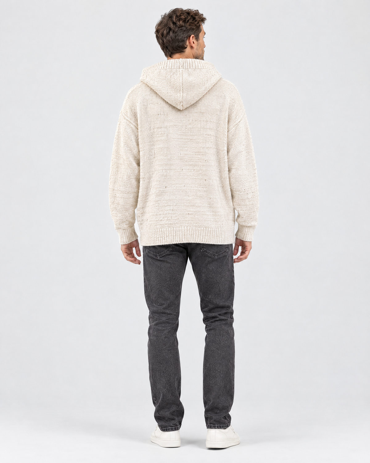 Men's Hooded Knit Cardigan — Apricot — full back [WB gallery 161/3]