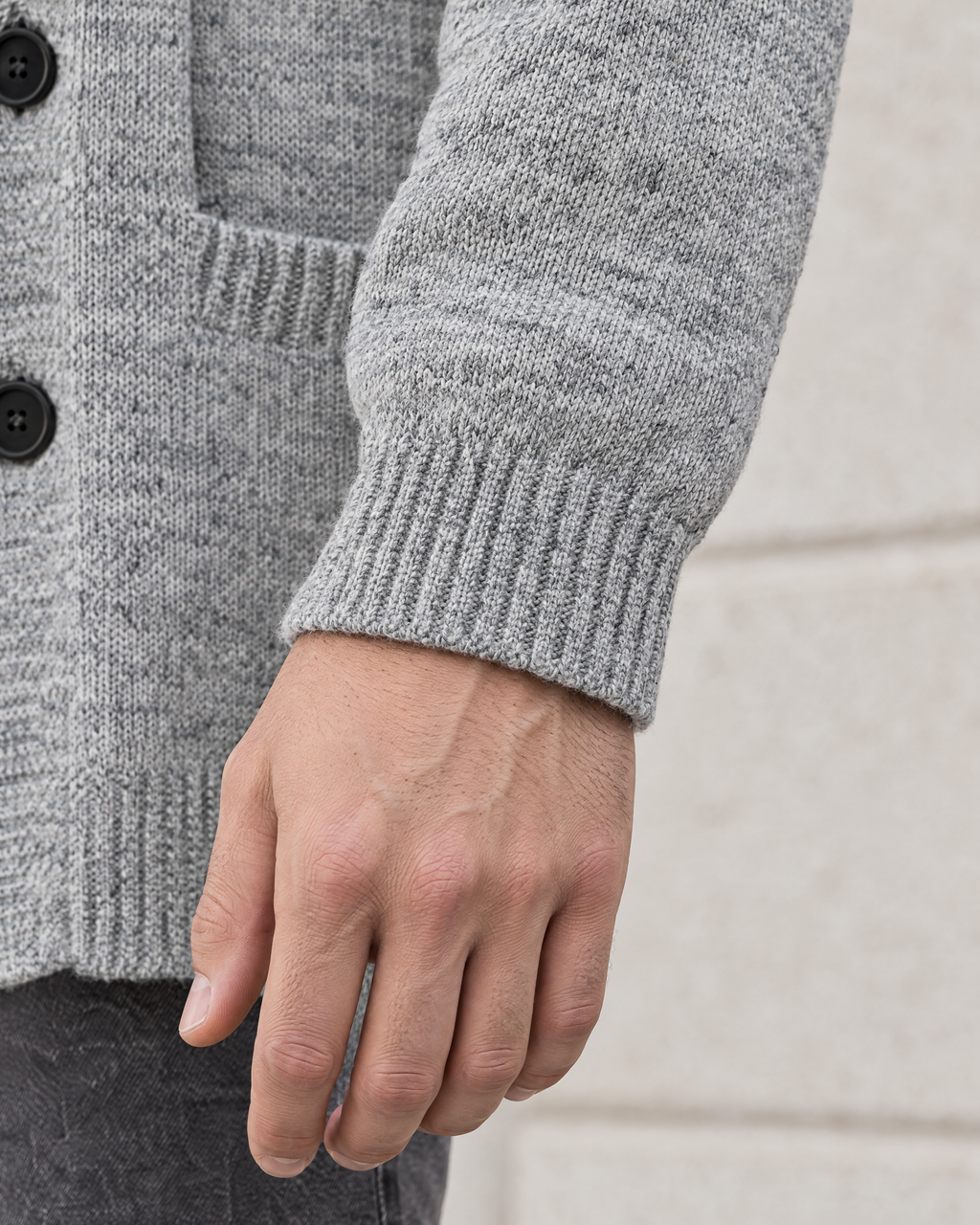 Men's Hooded Knit Cardigan — Light Gray — cuff detail [WB gallery 162/5]