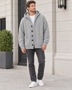 Men's Hooded Knit Cardigan — Light Gray — full front [WB gallery 162/2]