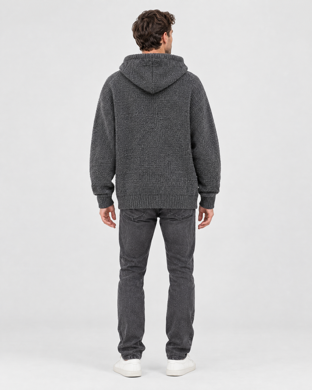 Men's Hooded Knit Cardigan — Dark Gray — full back [WB gallery 163/3]