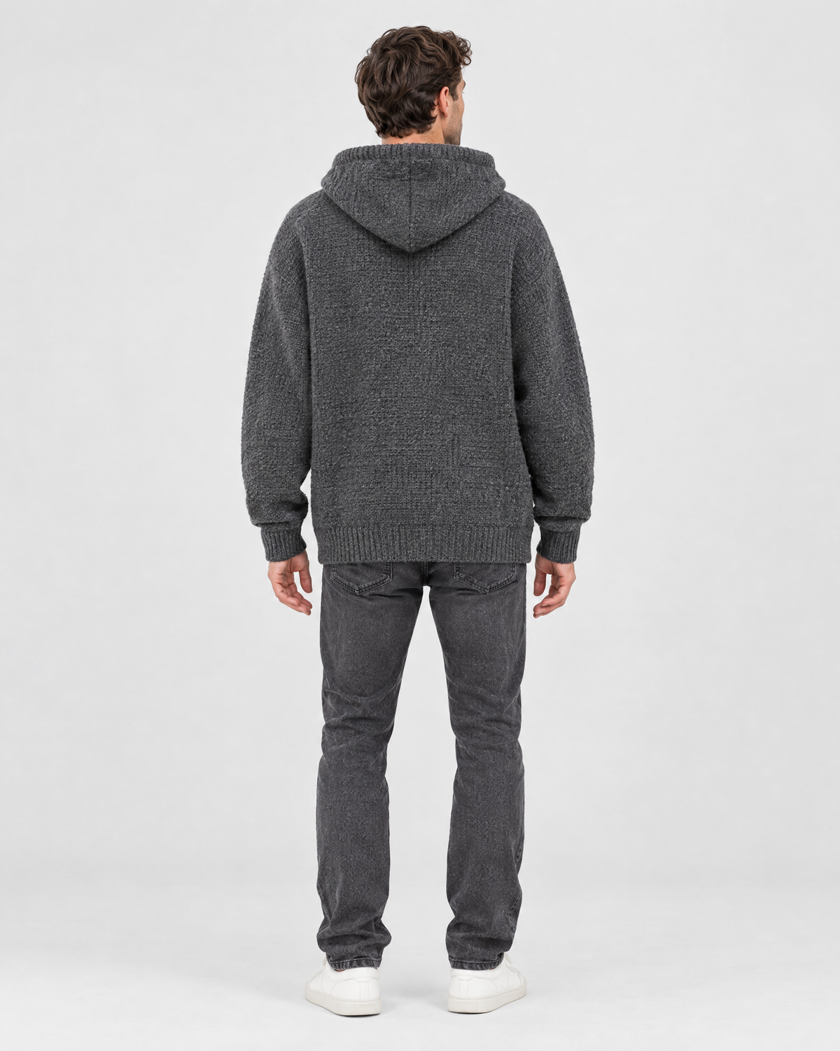 Men's Hooded Knit Cardigan — Dark Gray — full back [WB gallery 163/3]
