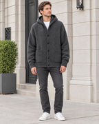 Men's Hooded Knit Cardigan — Dark Gray — full front [WB gallery 163/2]