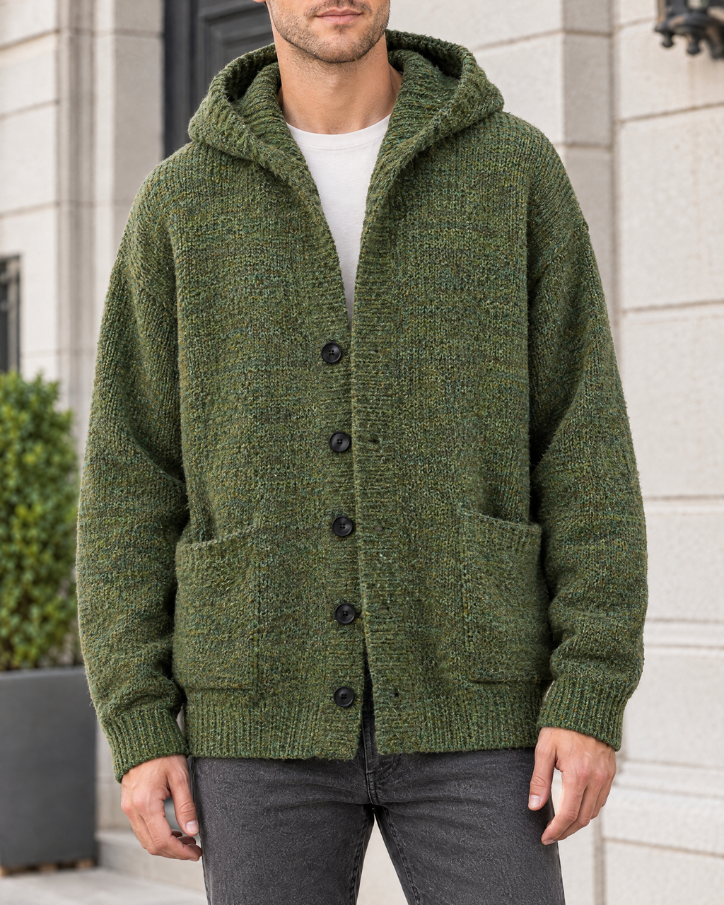 Men's Hooded Knit Cardigan — Green — hero [WB gallery 164/1]