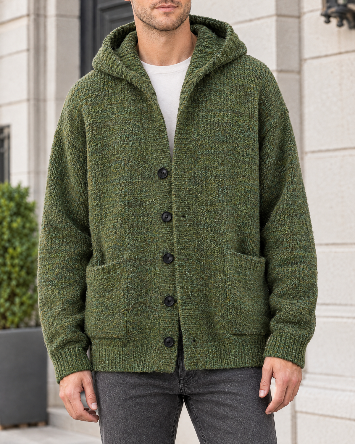 Men's Hooded Knit Cardigan — Green — hero [WB gallery 164/1]