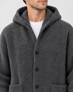 Men's Hooded Knit Cardigan — Dark Gray — collar detail [WB gallery 163/4]