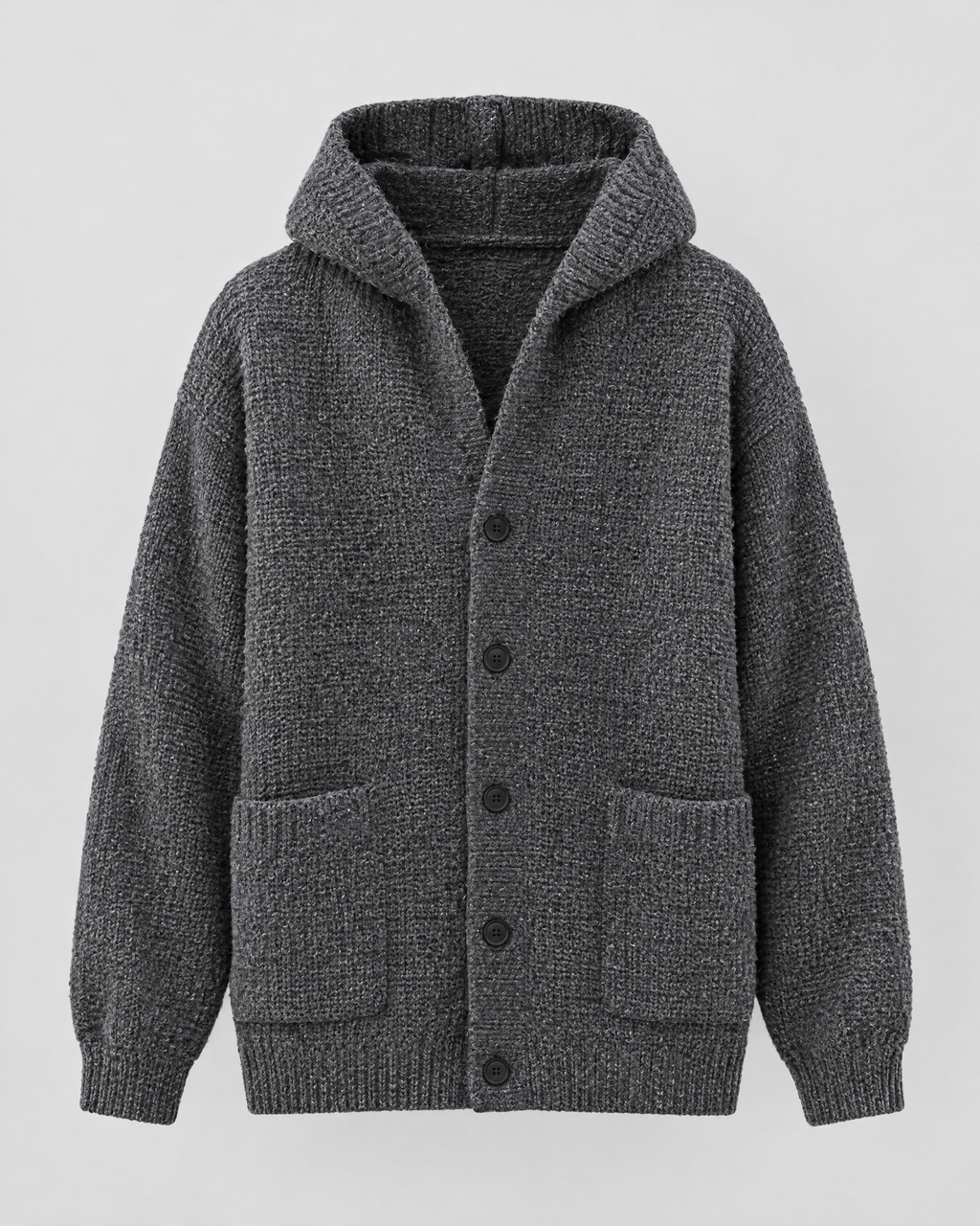 Men's Hooded Knit Cardigan — Dark Gray — product front [WB gallery 163/6]