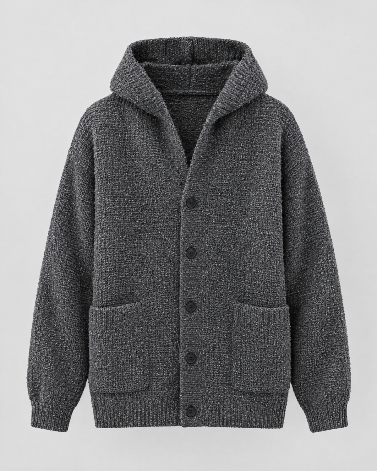 Men's Hooded Knit Cardigan — Dark Gray — product front [WB gallery 163/6]