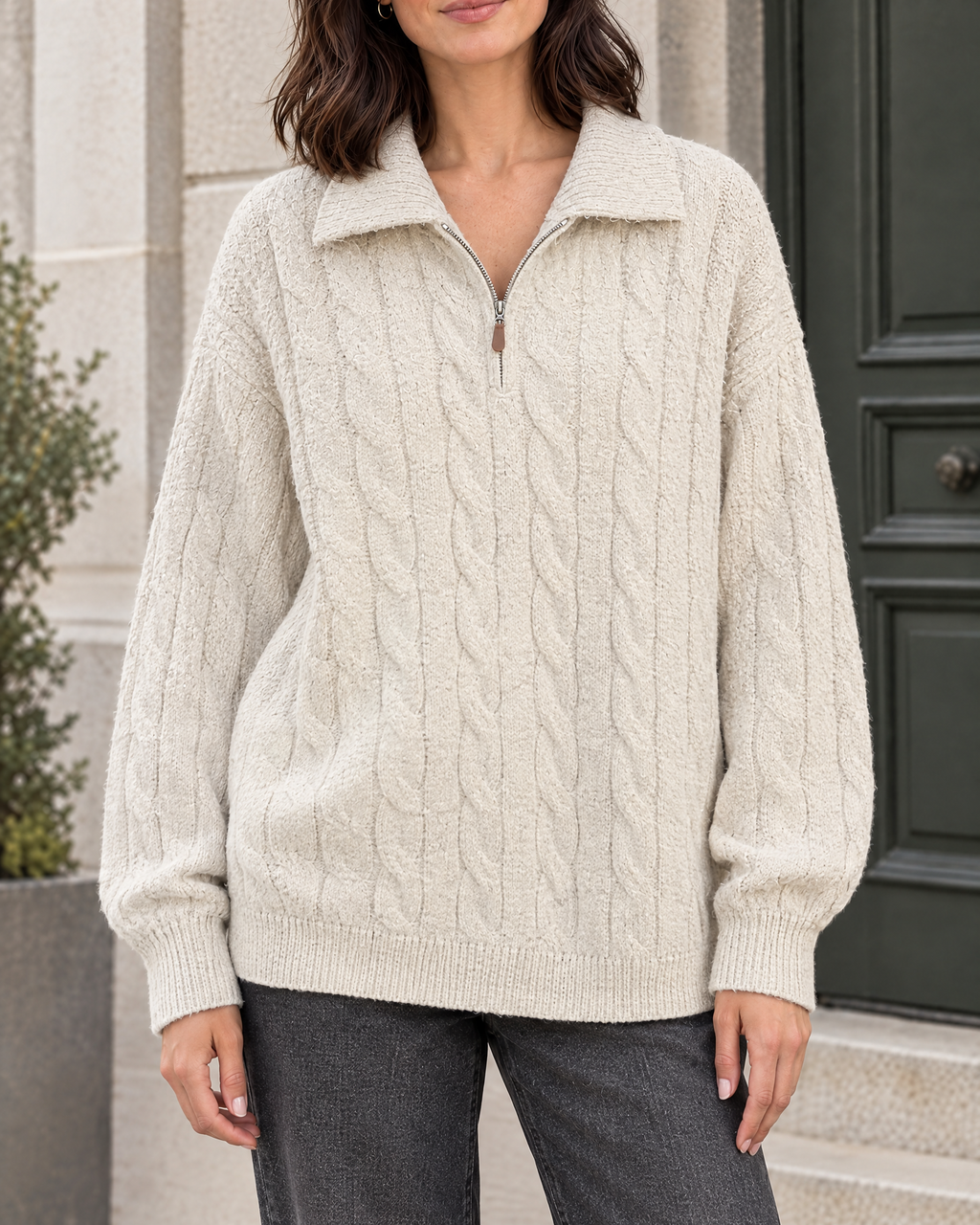 Women's Cable-Knit Quarter-Zip Sweater — Apricot — hero [WB gallery 166/1]