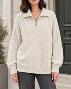 Women's Cable-Knit Quarter-Zip Sweater — Apricot — hero [WB gallery 166/1]