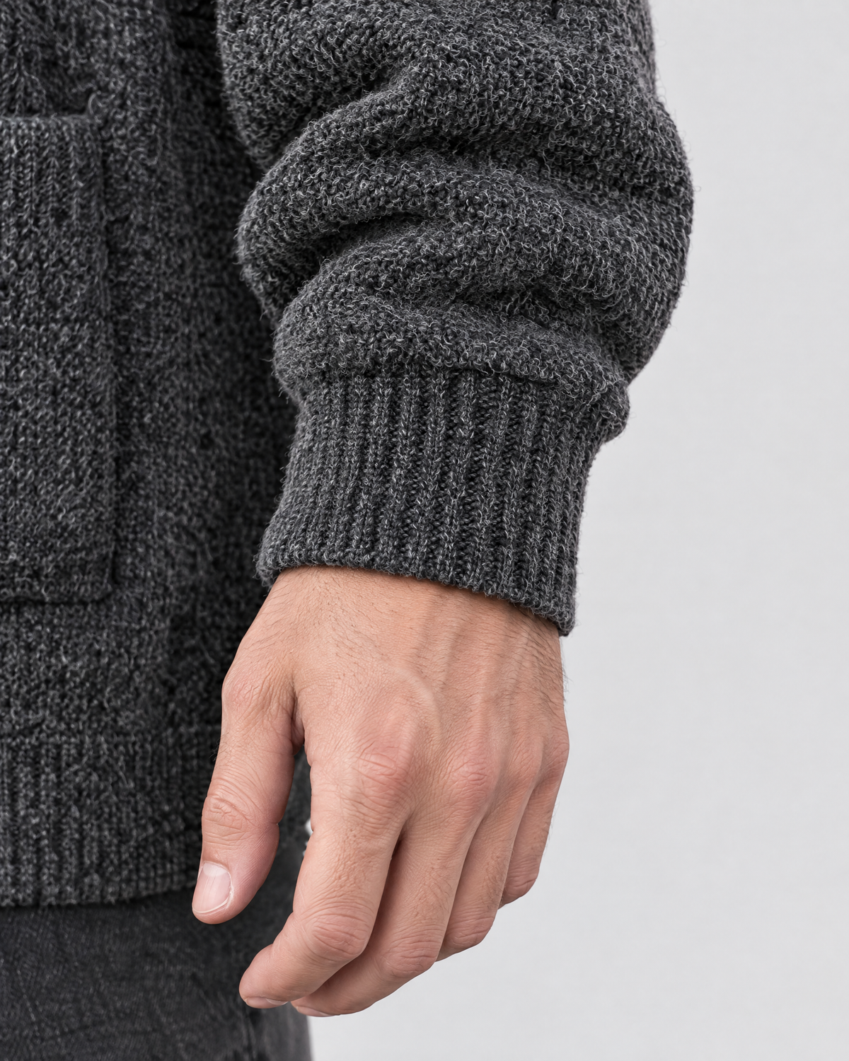 Men's Hooded Knit Cardigan — Dark Gray — cuff detail [WB gallery 163/5]