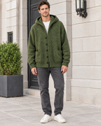 Men's Hooded Knit Cardigan — Green — full front [WB gallery 164/2]
