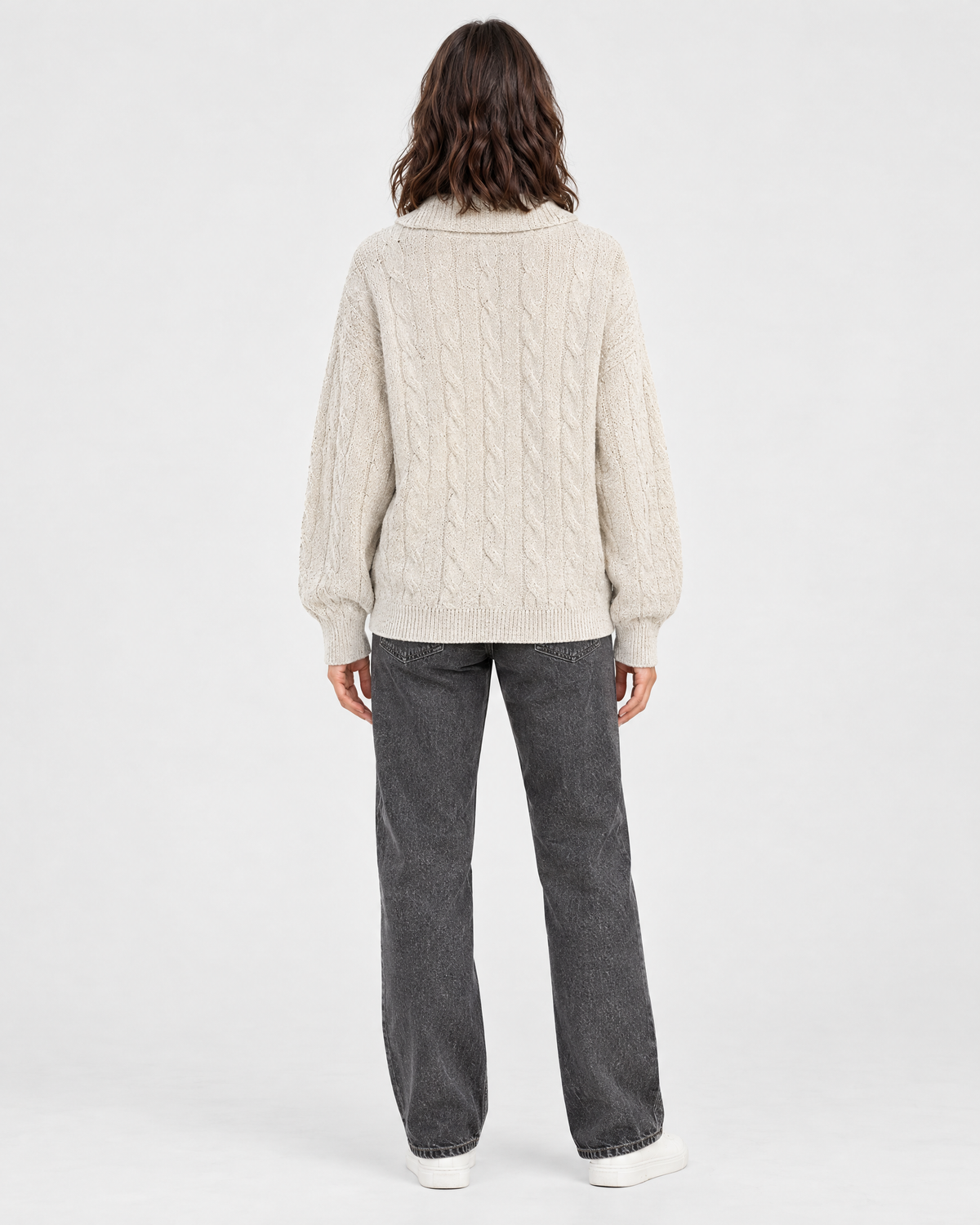 Women's Cable-Knit Quarter-Zip Sweater — Apricot — full back [WB gallery 166/3]