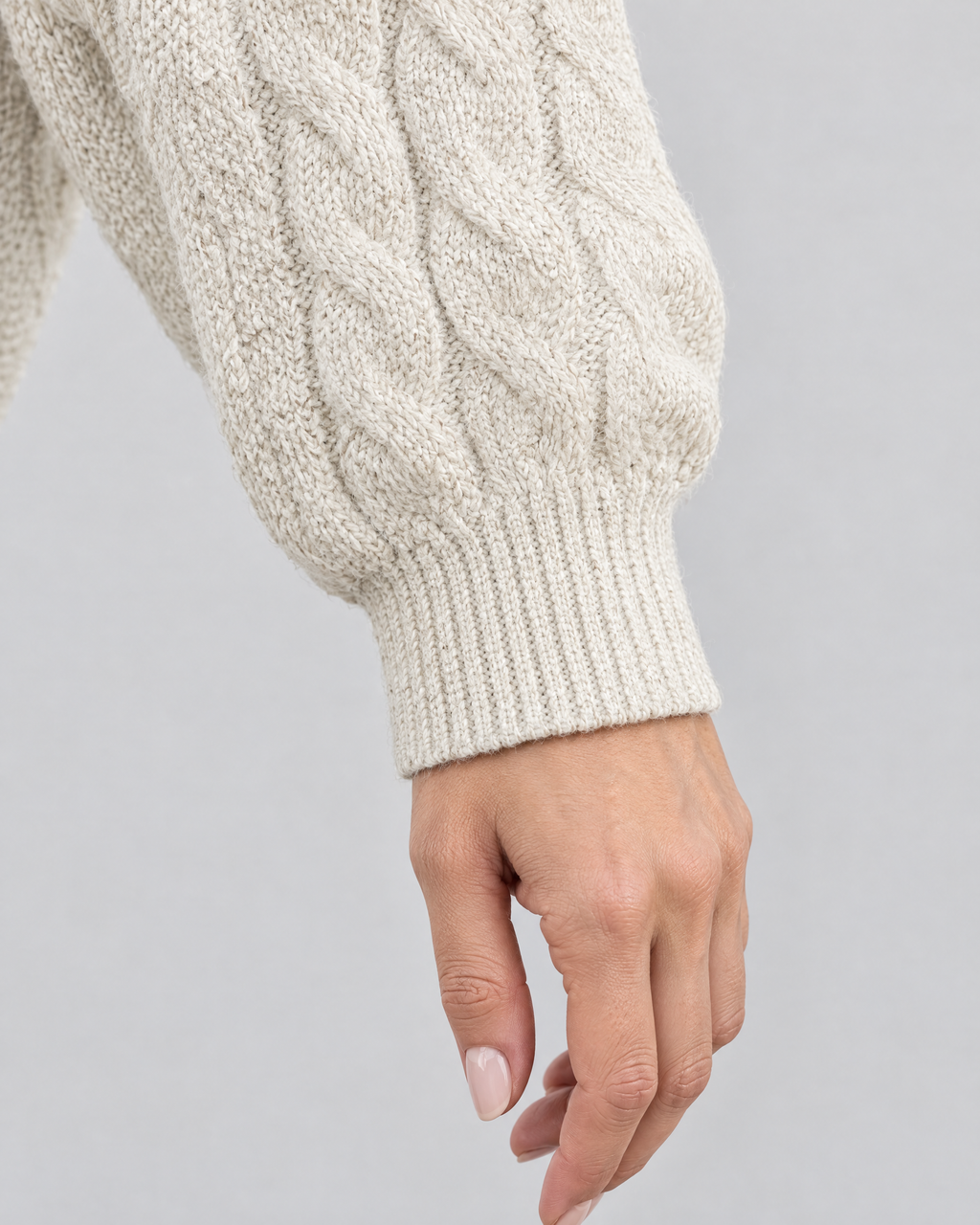 Women's Cable-Knit Quarter-Zip Sweater — Apricot — cuff detail [WB gallery 166/5]